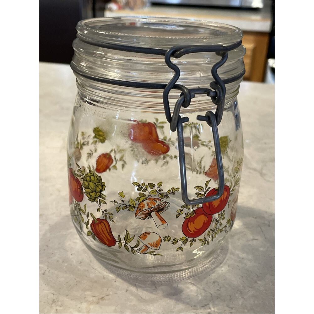 VINTAGE Arc Mushroom MCM Preserve Glass Canning Jar Metal Clap Made In France